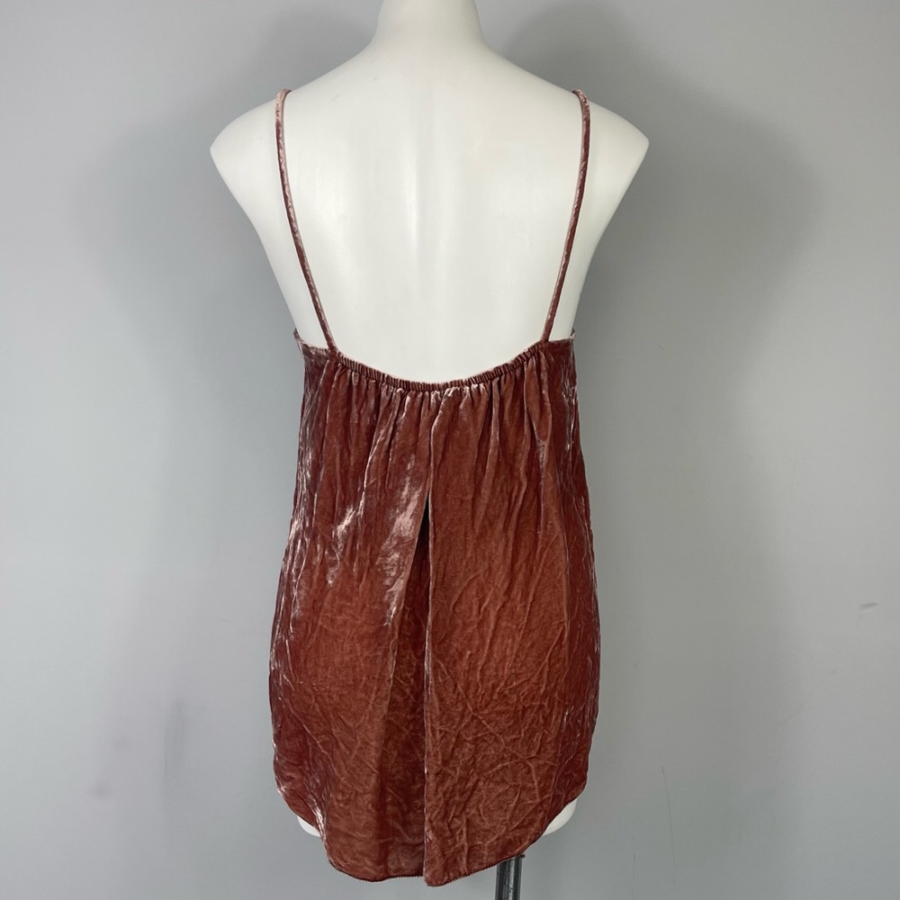 CAARA 100% Silk Crushed Velvet Spaghetti Strap Cami Camisole Top In Rust M - Picture 7 of 16